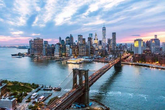 Manhattan and Brooklyn Bridge at Dusk | New York City Photography | Skyline Poster - Photography Poster