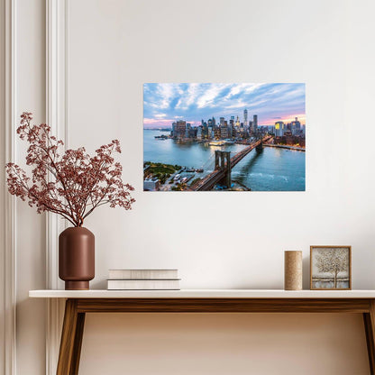 Manhattan and Brooklyn Bridge at Dusk | New York City Photography | Skyline Poster - Photography Poster