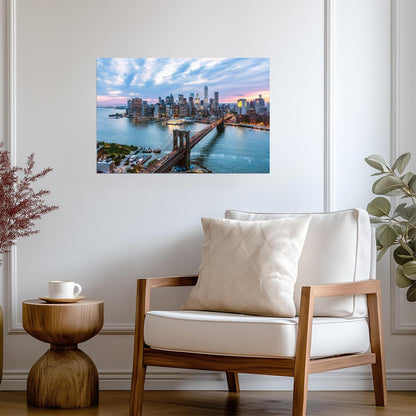 Manhattan and Brooklyn Bridge at Dusk | New York City Photography | Skyline Poster - Photography Poster