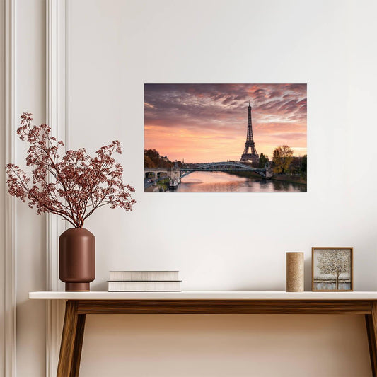 Dawn Over the Eiffel Tower and Seine River | Paris Photography | Romantic Cityscape Poster - Photography Poster