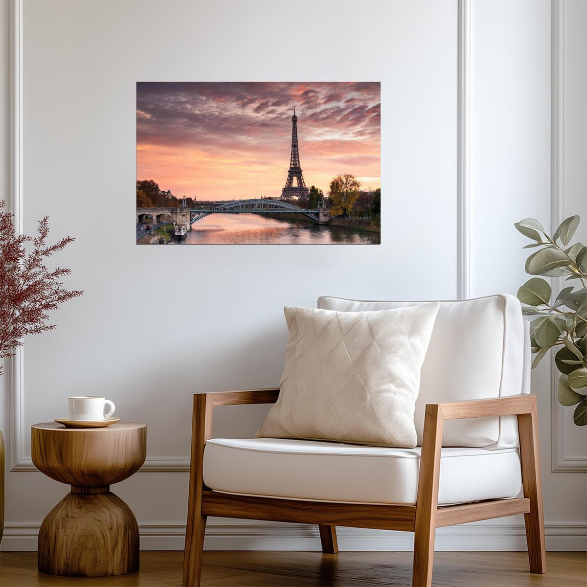 Dawn Over the Eiffel Tower and Seine River | Paris Photography | Romantic Cityscape Poster - Photography Poster