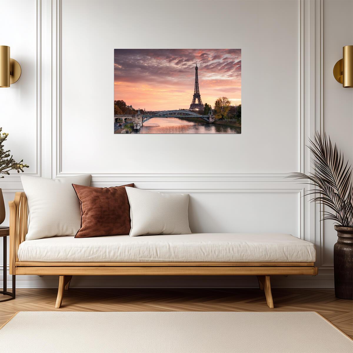 Dawn Over the Eiffel Tower and Seine River | Paris Photography | Romantic Cityscape Poster - Photography Poster