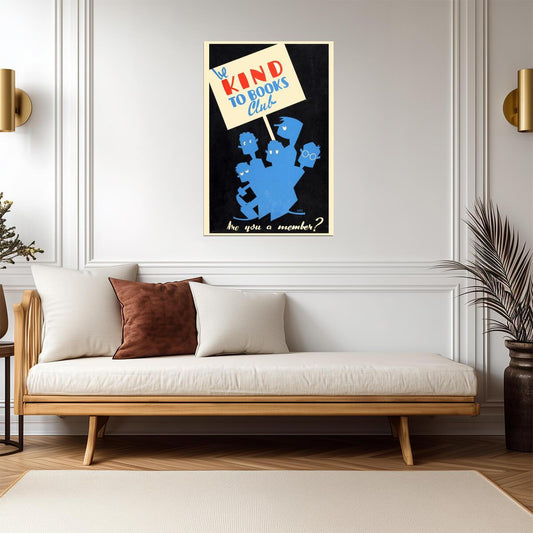 Be Kind to Books Club | Retro WPA Style Poster | Vintage Library Art - Type & Quotes Poster