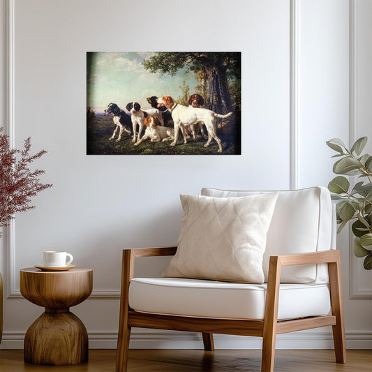 Pack of Hounds at Rest | Vintage Dog Painting | Classic Hunting Scene Poster - Graphic & Art Poster