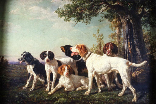 Pack of Hounds at Rest | Vintage Dog Painting | Classic Hunting Scene Poster - Graphic & Art Poster