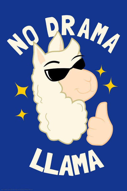 "No Drama Llama" | Funny Animal Pun Poster | Cute Illustration Wall Art - Type & Quotes Poster