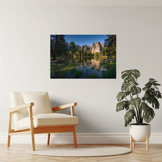 Cathedral Peak Yosemite Poster | National Park Reflection Photography | Mountain Wall Art