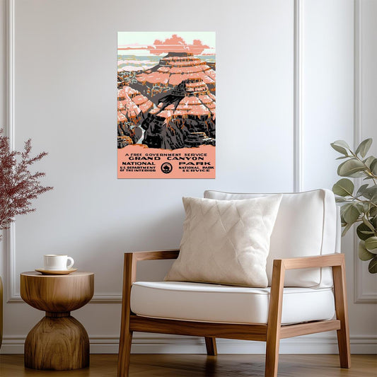 Grand Canyon National Park | Retro Travel Poster | Vintage American Landmark Art - Vintage & Retro Poster