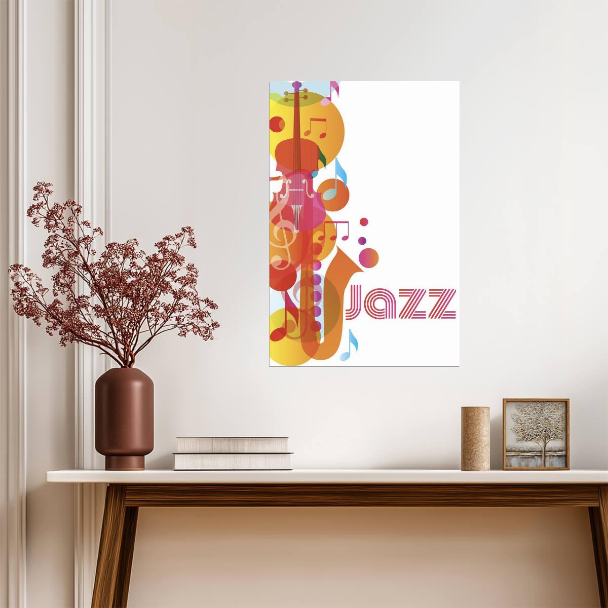 Colorful Abstract Jazz Music | Saxophone & Violin Art Print | Vibrant Wall Decor Poster - Music Poster