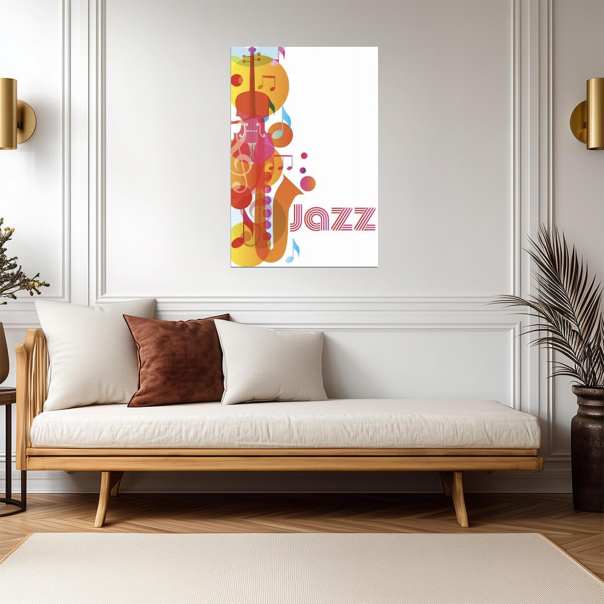 Colorful Abstract Jazz Music | Saxophone & Violin Art Print | Vibrant Wall Decor Poster - Music Poster