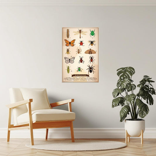 Famous Insects Chart Poster | Vintage Book Page Diagram | Scientific Illustration Art