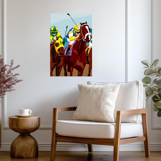Jockeys Racing Horses | Pop Art Style Painting | Colorful Horse Race Poster - Graphic & Art Poster