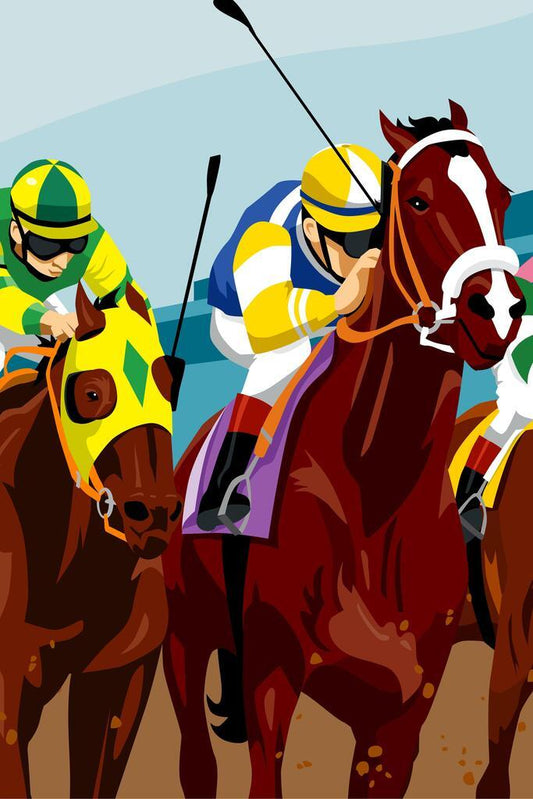 Jockeys Racing Horses | Pop Art Style Painting | Colorful Horse Race Poster - Graphic & Art Poster