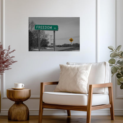 "Freedom Road" Sign Photo | Inspirational Landscape | Motivational Photography Poster - Type & Quotes Poster