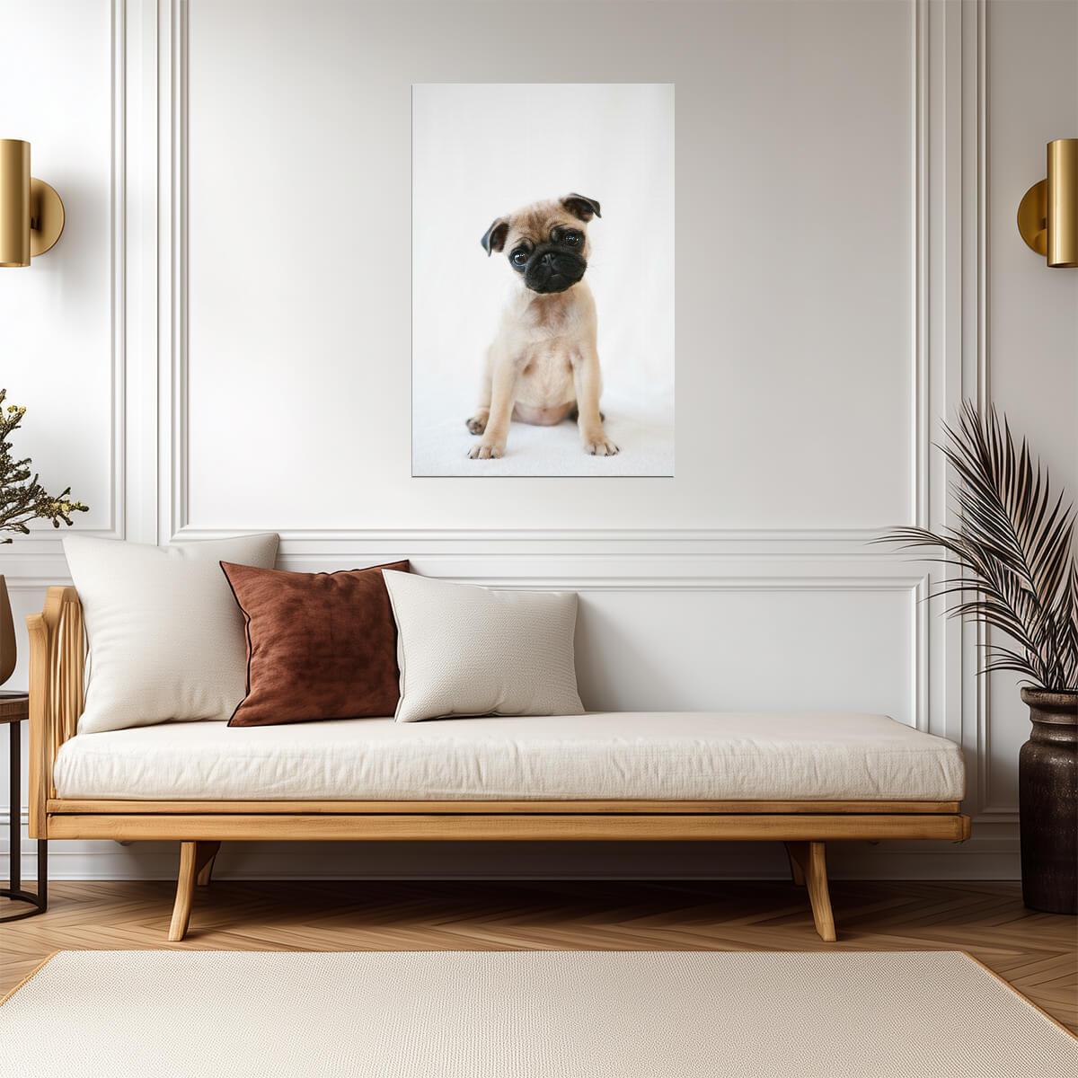 Pug Puppy Sitting Obediently | Cute Dog Photography | Pet Portrait Poster - Photography Poster