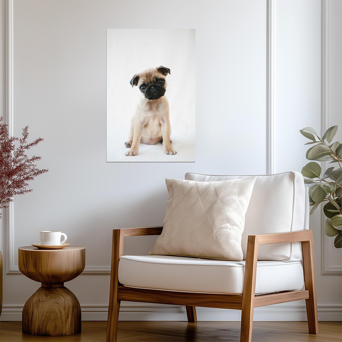 Pug Puppy Sitting Obediently | Cute Dog Photography | Pet Portrait Poster - Photography Poster