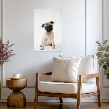 Pug Puppy Sitting Obediently | Cute Dog Photography | Pet Portrait Poster - Photography Poster