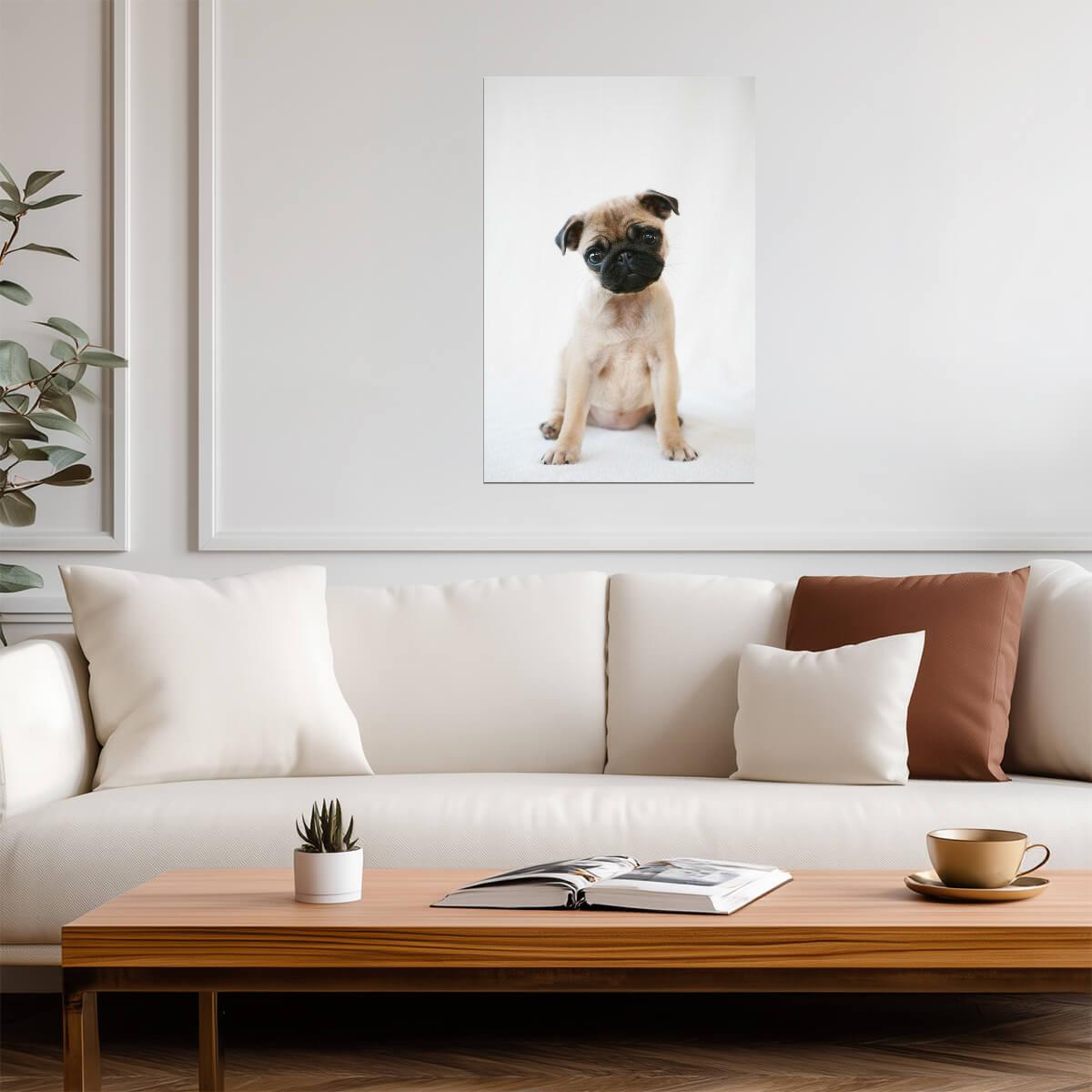Pug Puppy Sitting Obediently | Cute Dog Photography | Pet Portrait Poster - Photography Poster