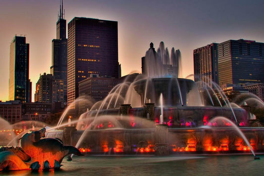 Buckingham Fountain at Sunset in Chicago | Illinois Landmark Photography | Cityscape Poster - Photography Poster