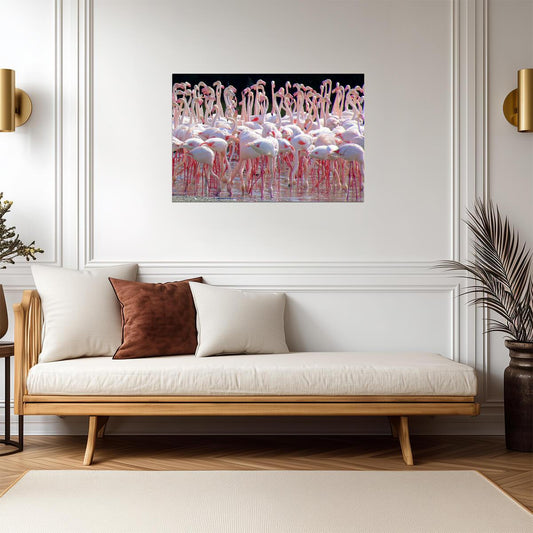 Flock of Flamingos at Ras Al Khor Sanctuary | Dubai Wildlife Photography | Bird Poster - Photography Poster