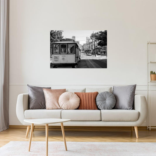 San Francisco Cable Car Poster | Vintage Black and White Photo | California Wall Art