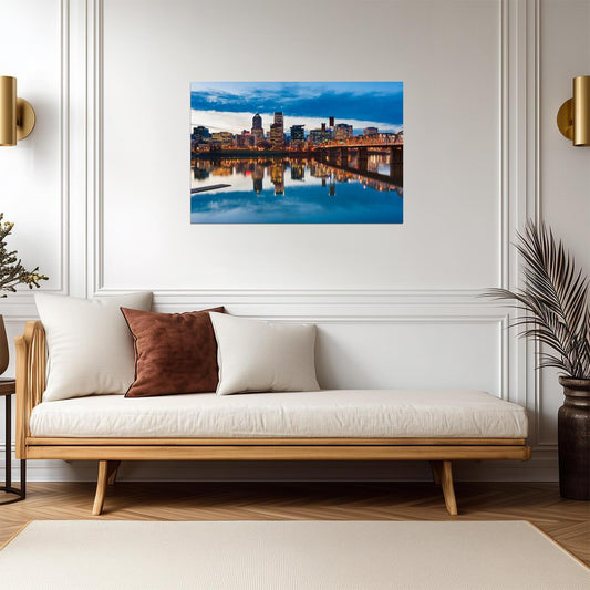 Willamette River Reflections in Portland | Oregon Photography | Cityscape Poster - Photography Poster