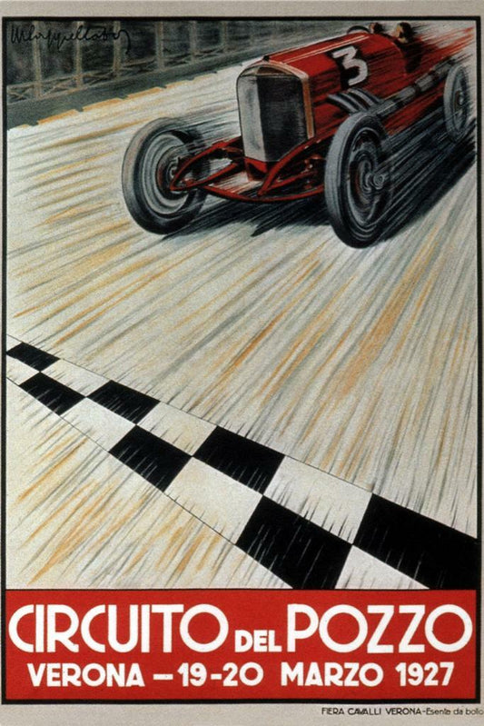 Circuito De Pozzo 1927 Race Poster | Vintage Italian Motorsports Ad | Retro Wall Art