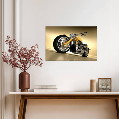 Yellow Chopper Motorcycle | Biker Photography Print | Garage Wall Art Poster - Cars Poster