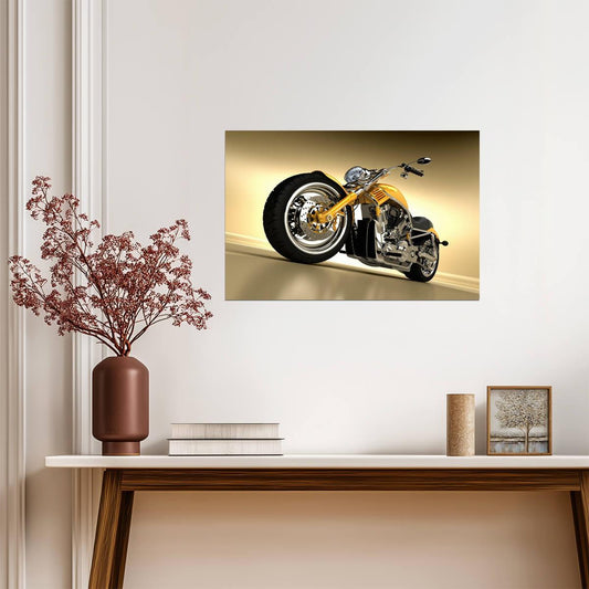 Yellow Chopper Motorcycle | Biker Photography Print | Garage Wall Art Poster - Cars Poster