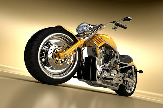 Yellow Chopper Motorcycle | Biker Photography Print | Garage Wall Art Poster - Cars Poster