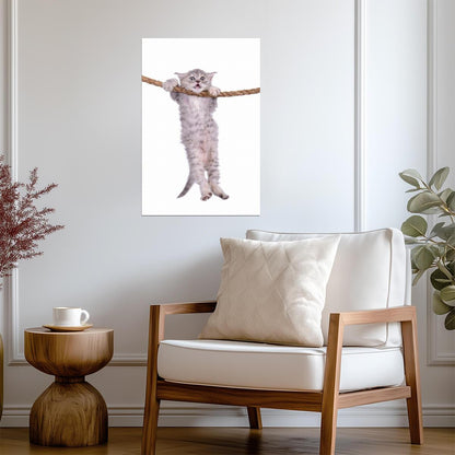 Kitten Hanging Onto a Rope | Inspirational "Hang in There" Style | Cute Animal Poster - Graphic & Art Poster
