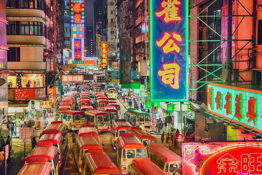 Hong Kong Street at Night Photo | Neon Signs & Cityscape | Urban Asia Travel Poster - Photography Poster