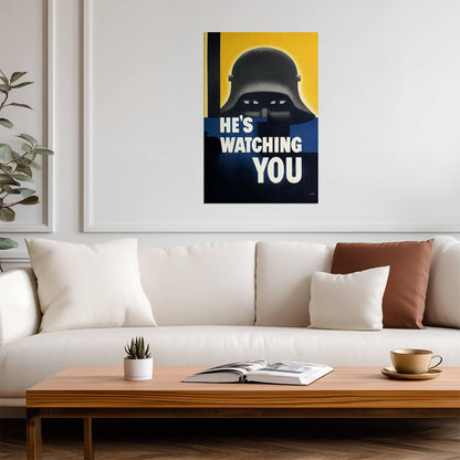 "He's Watching You" | WWII Propaganda Poster | Vintage German Helmet Art - Vintage & Retro Poster