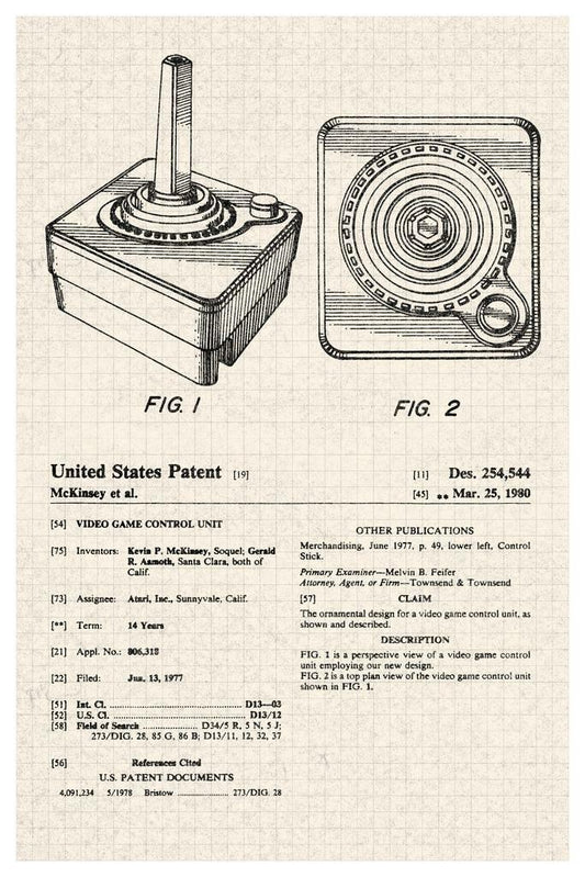 Vintage Joystick Patent Diagram | Retro Gaming Poster | Gamer Blueprint Wall Art