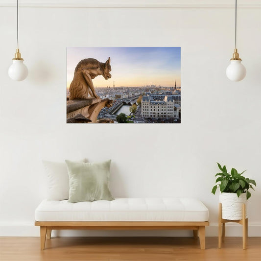 Notre Dame Gargoyle Paris Poster | Cityscape Photography | France Wall Art