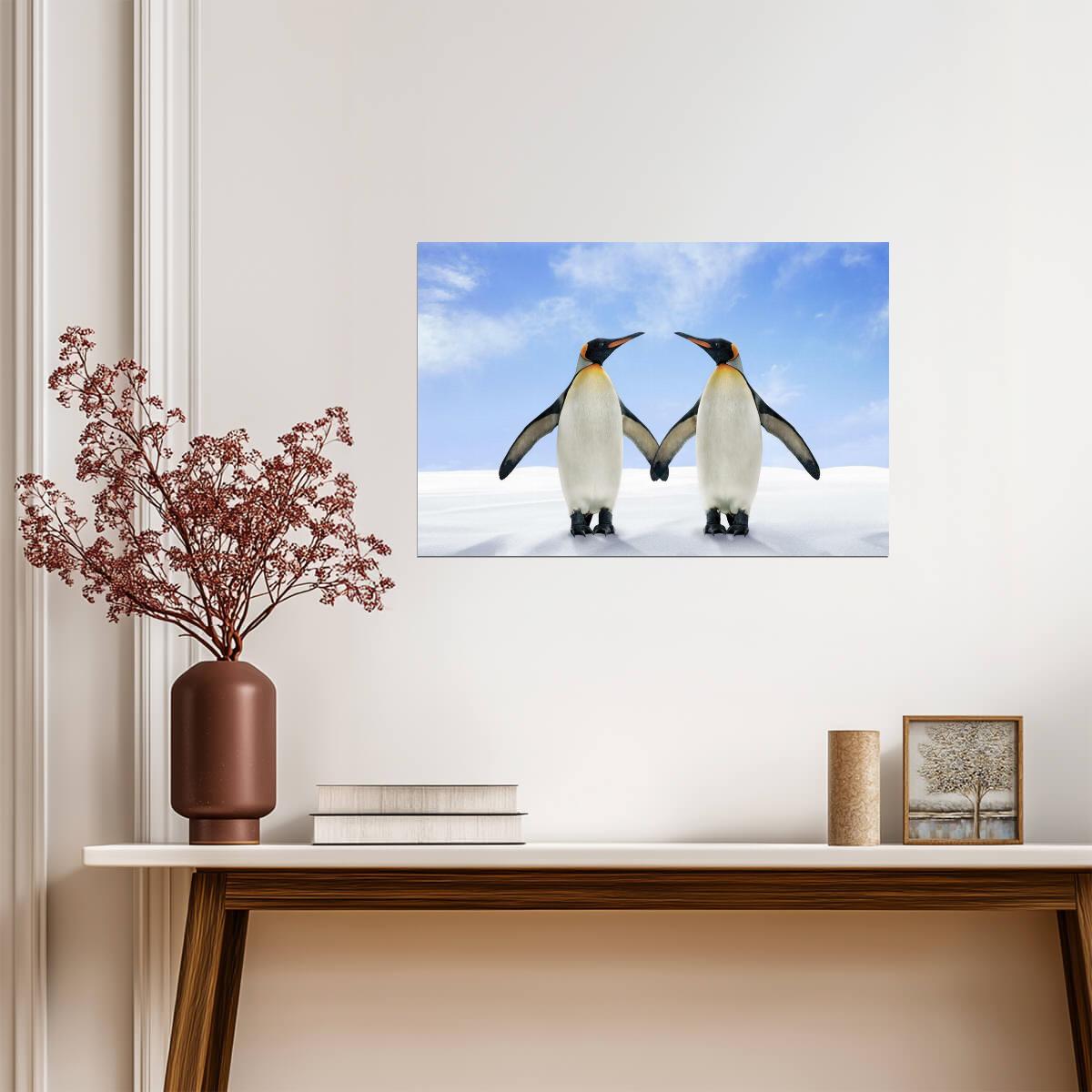 Two King Penguins Touching Wings | Antarctica Wildlife Photography | Animal Poster - Photography Poster
