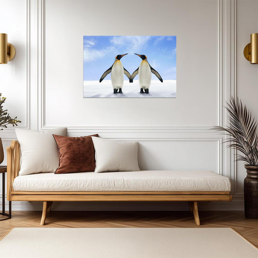 Two King Penguins Touching Wings | Antarctica Wildlife Photography | Animal Poster - Photography Poster