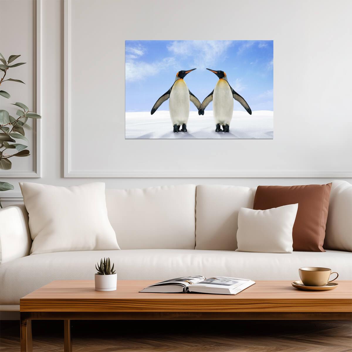 Two King Penguins Touching Wings | Antarctica Wildlife Photography | Animal Poster - Photography Poster