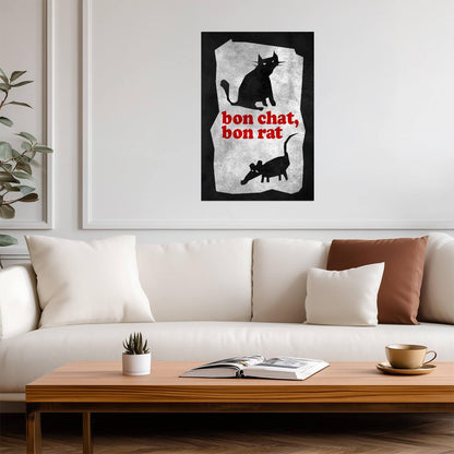 "Bon Chat, Bon Rat" | French Proverb Poster | Minimalist Illustration - Type & Quotes Poster