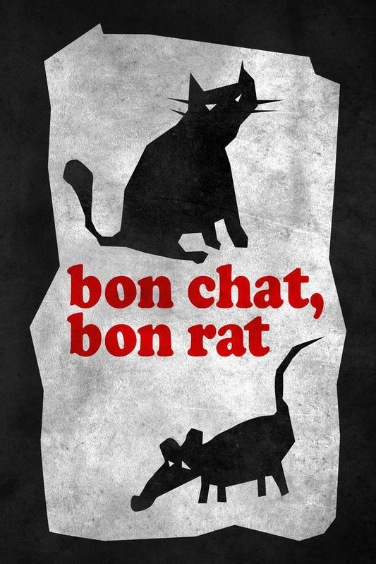 "Bon Chat, Bon Rat" | French Proverb Poster | Minimalist Illustration - Type & Quotes Poster