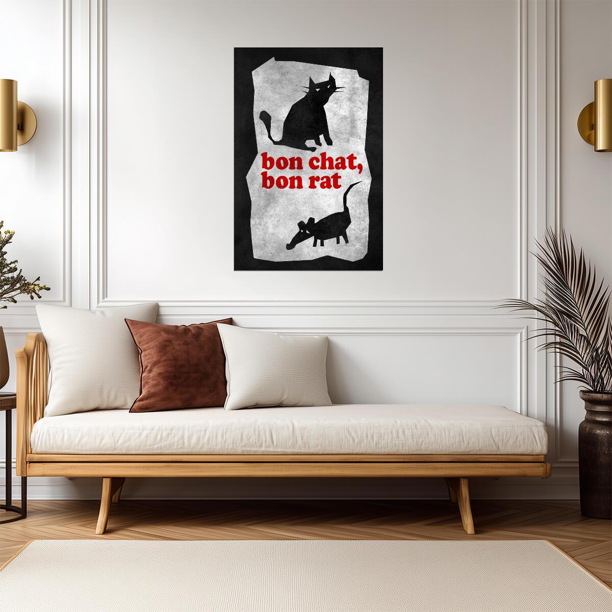 "Bon Chat, Bon Rat" | French Proverb Poster | Minimalist Illustration - Type & Quotes Poster