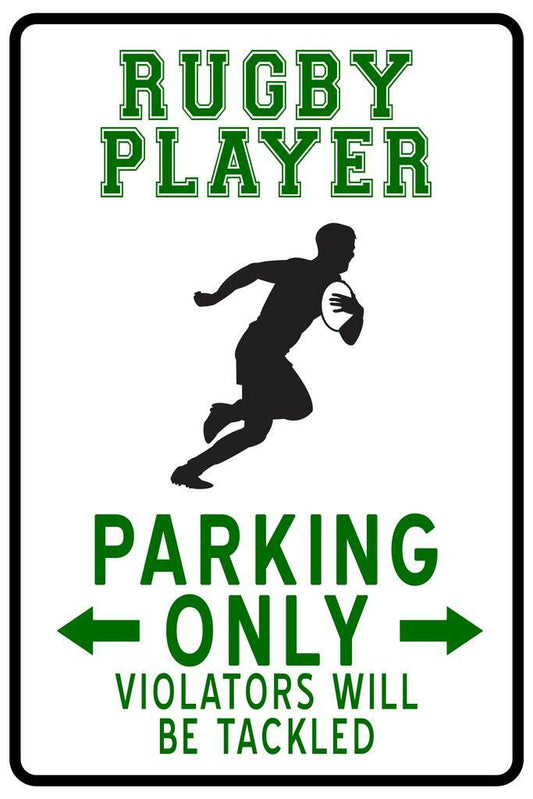 "Rugby Player Parking Only" | Funny Sports Sign | Rugby Themed Humor Poster - Sports Poster