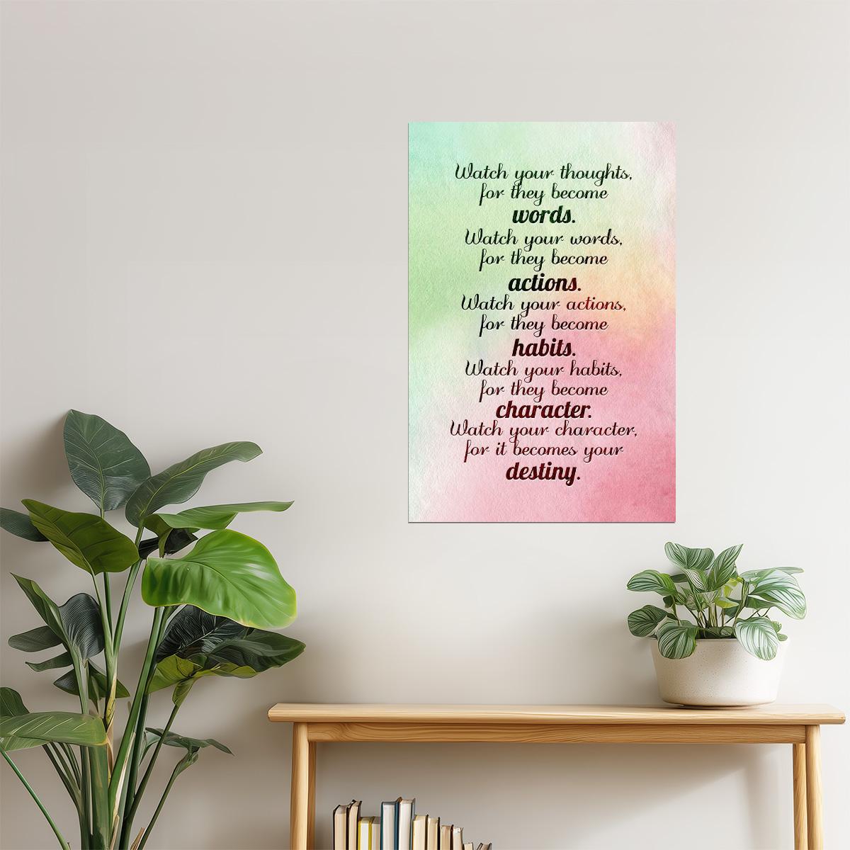 Watch Your Thoughts | Watercolor Motivational Poster