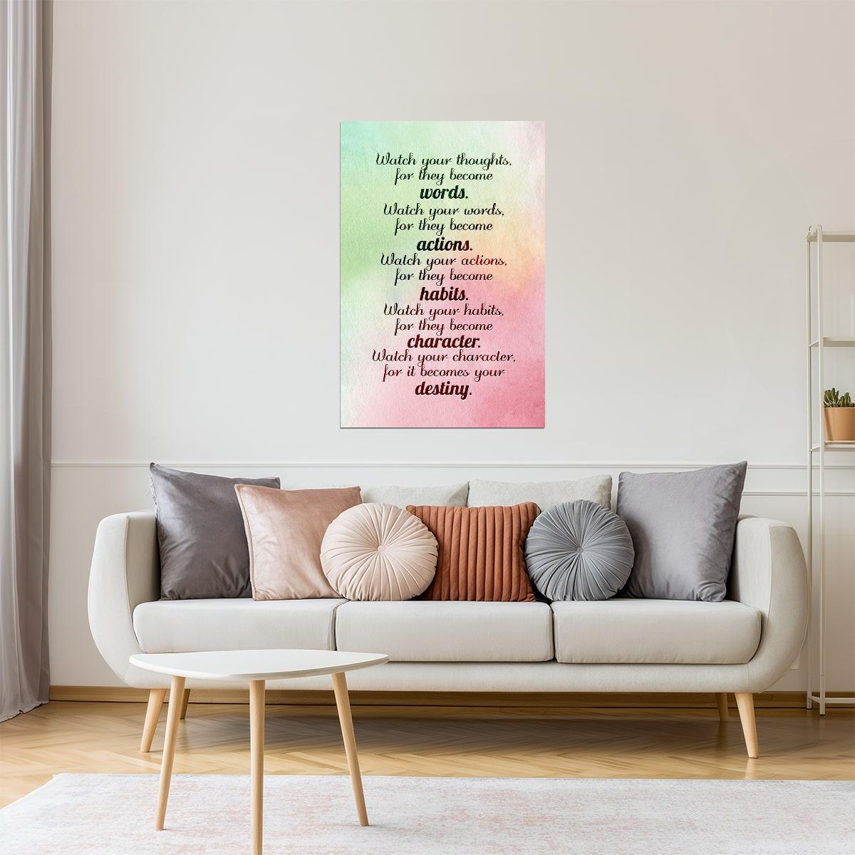 Watch Your Thoughts | Watercolor Motivational Poster