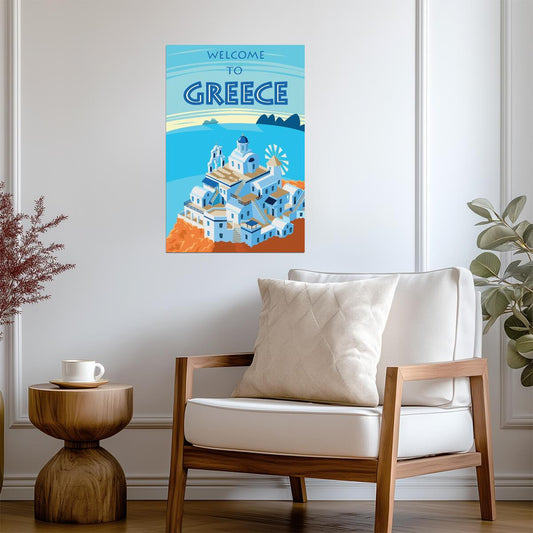 "Welcome To Greece" | Retro Travel Poster | Vintage Greek Islands Art - Vintage & Retro Poster