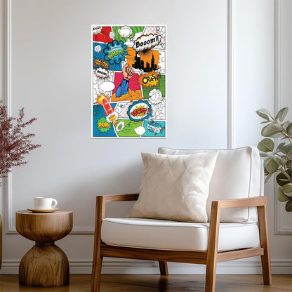 Comic Book Super Hero Sound Effects | Retro Pop Art Print | Superhero Wall Decor Poster - Graphic & Art Poster