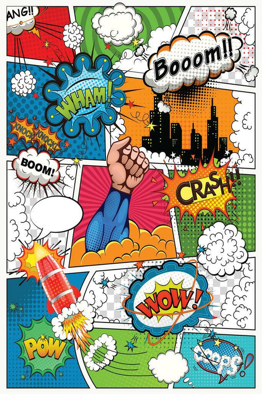 Comic Book Super Hero Sound Effects | Retro Pop Art Print | Superhero Wall Decor Poster - Graphic & Art Poster
