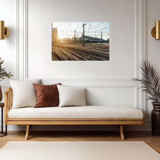 Railroad Tracks at an Abandoned Station | Sunrise Photography | Rustic Wall Art Poster - Photography Poster