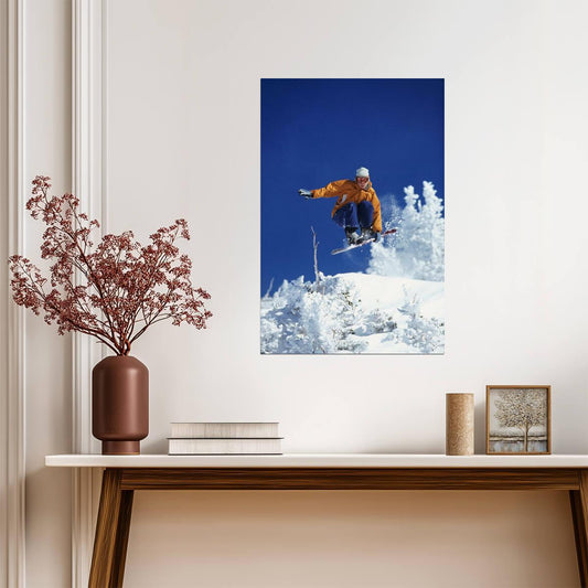 Woman Freestyle Snowboarding Mid-Air | Winter Sports Photography | Action Poster - Sports Poster
