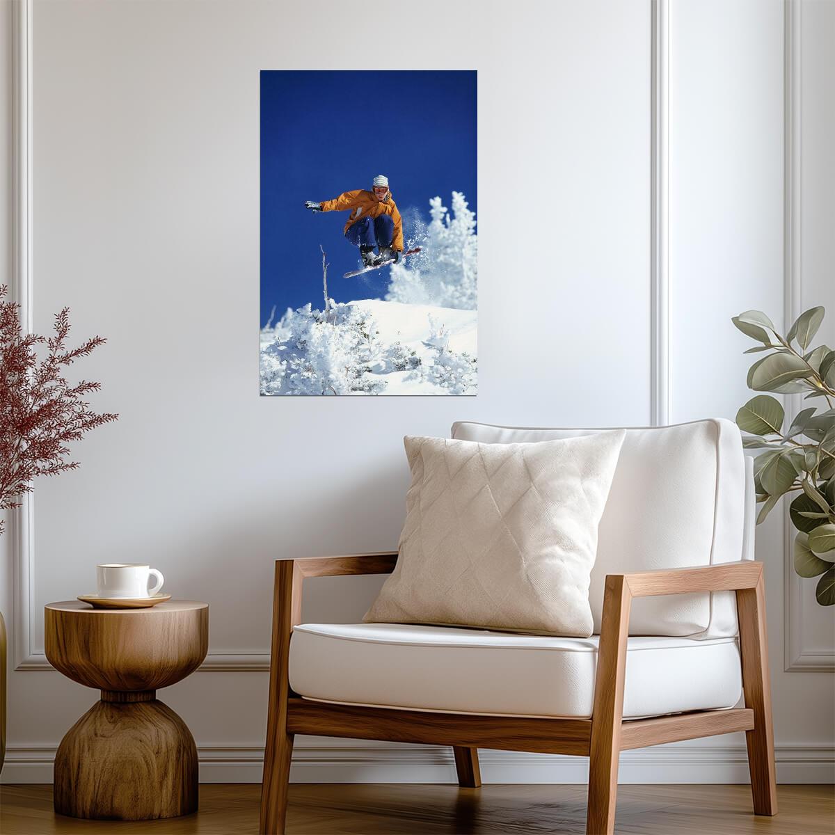 Woman Freestyle Snowboarding Mid-Air | Winter Sports Photography | Action Poster - Sports Poster